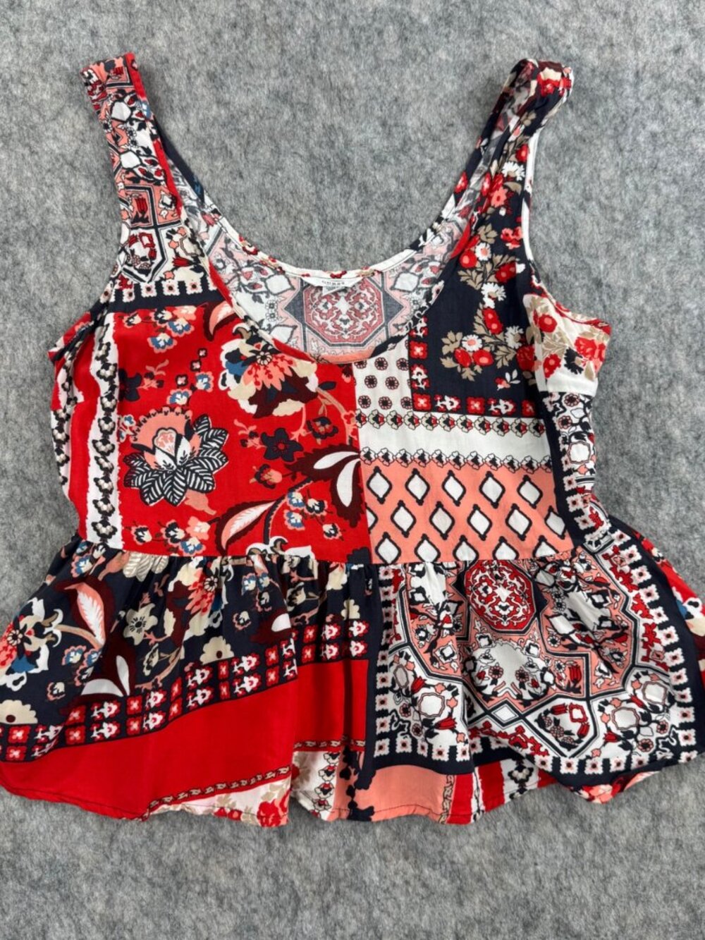 Guess Womens Peplum Top Floral Crop Sz S Ruffle Red Multicolor